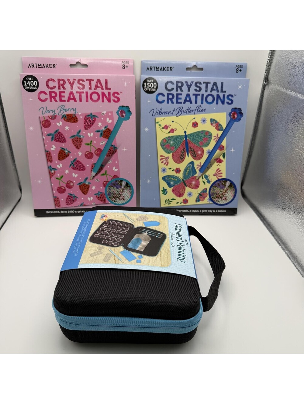 Artmaker Crystal Creations Diamond Art Kit - Butterfly & Strawberry + Case - NEW